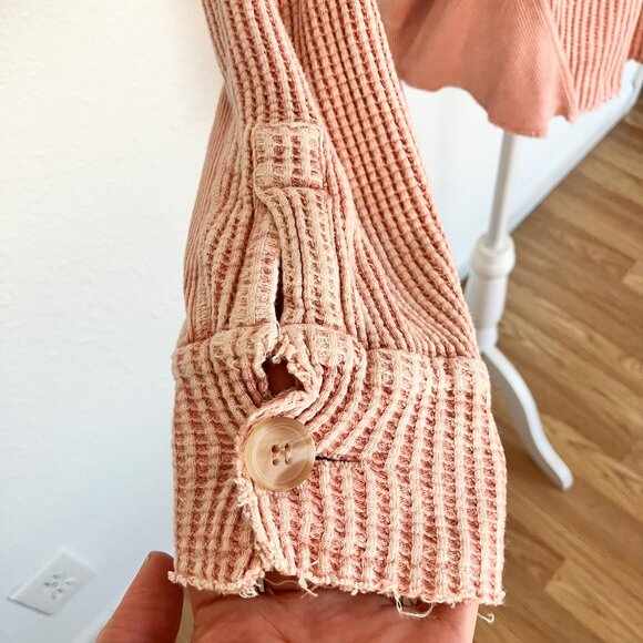 FP One Scout Jacket Mauve Waffle Long Sleeve Button Down Oversized Shacket - Picture 9 of 13